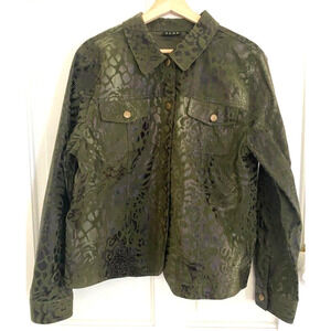 ELCC - Women's green faux leather animal print button Up Jacket size XL